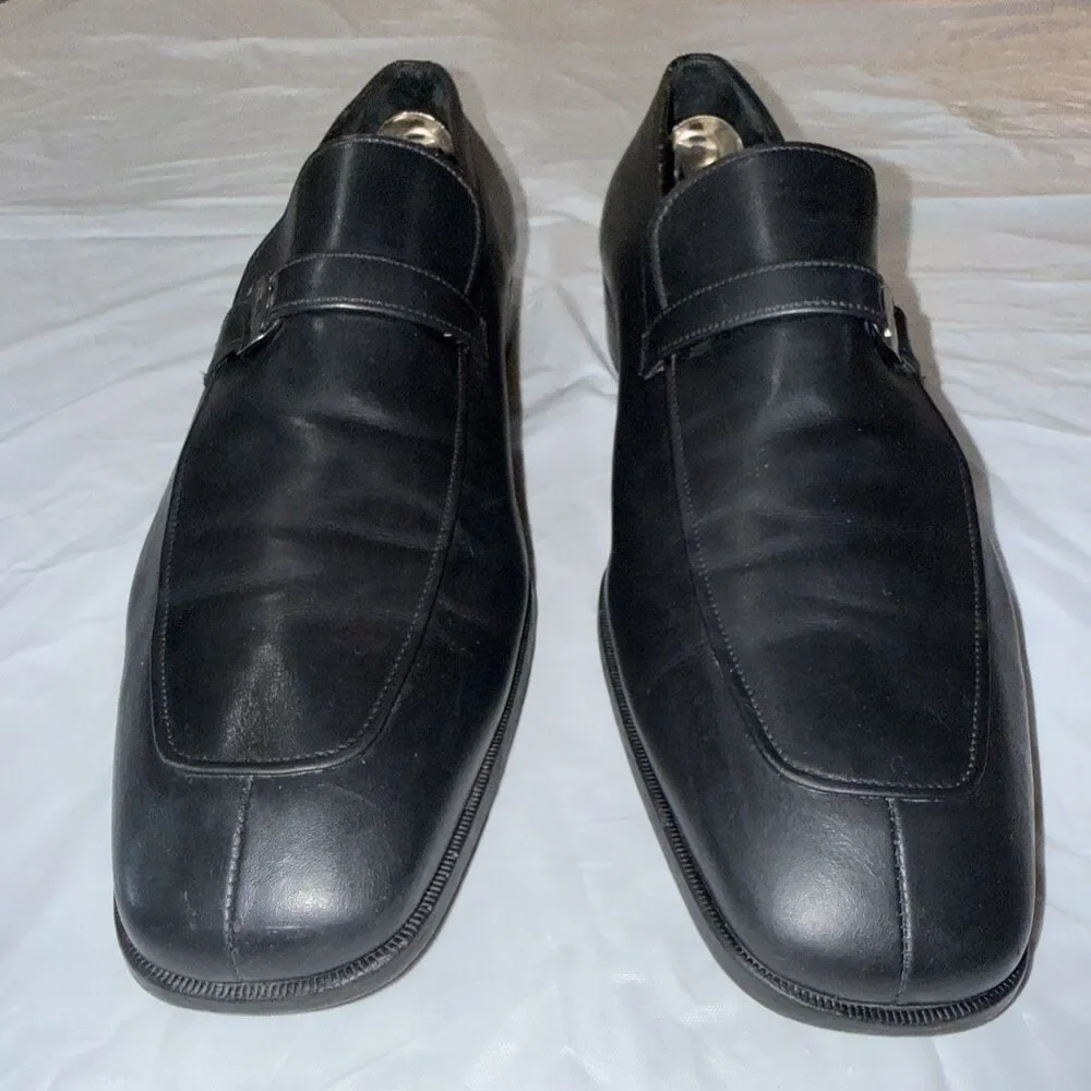 Salvatore Ferragamo Men 9 EE Black Leather Silver Bit Loafers Luxury Shoes Italy